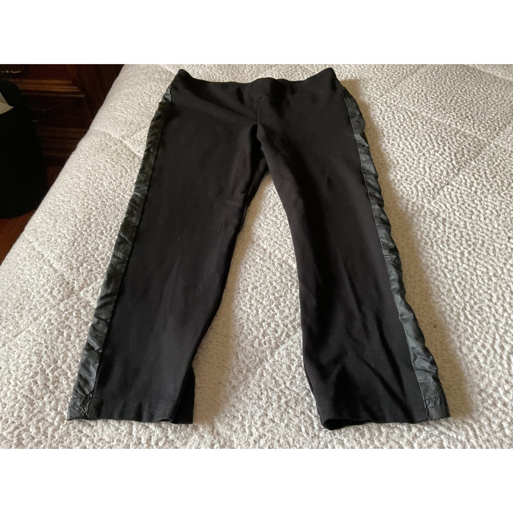 Yvonne Marie Tuxedo Stripe Pants Womens L‎ Black Excellent Faux Leather Trim